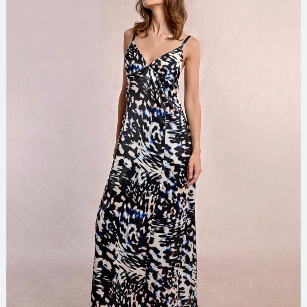 Molly Bracken Black, White & Blue Animal Print Maxi Dress